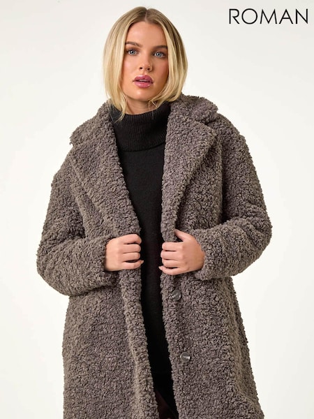 Roman Brown Petite Teddy Longline Coat (AD3729) | £85