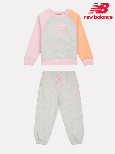 New Balance Grey Baby Girls Raglan Sweatshirt And Joggers Set (AD3795) | £50