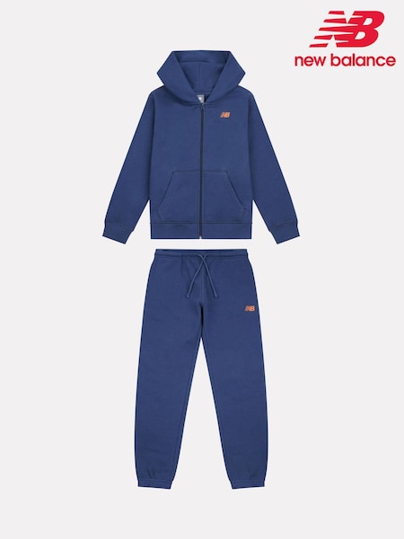 New Balance Blue Boys Small Brush Back Logo Hoodie Set (AD3877) | £90 - £108