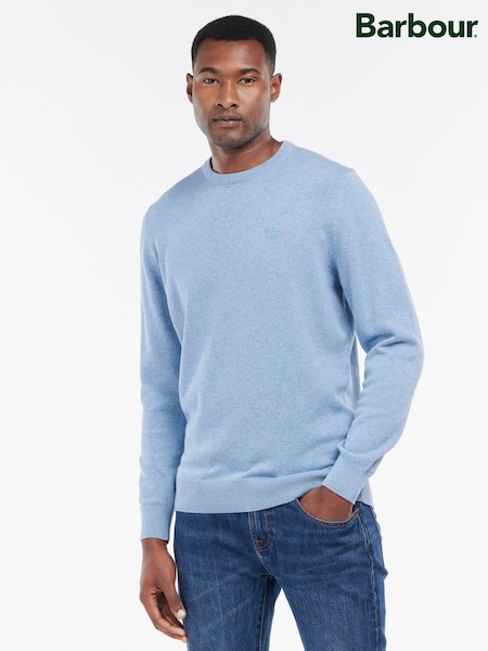 Barbour® Chambray Blue Mens 100% Cotton Pima Crew Neck Jumper (AD3928) | £70
