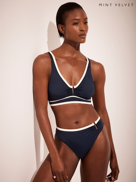 Mint Velvet Navy Piping Hardware High Leg Bikini Bottoms (AD4115) | £32