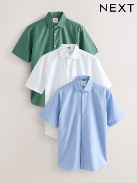 White/Light Blue/Seafoam Green Regular Fit Cotton Blend Short Sleeve Shirts 3 Pack (AD4131) | £85