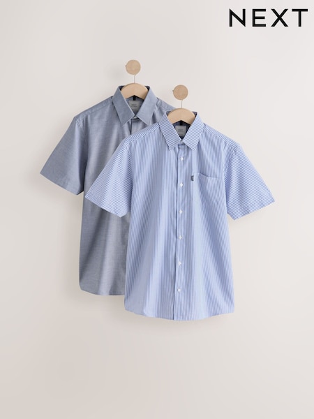 Blue Bengal/Blue Dobby Regular Fit Easy Iron Short Sleeve Oxford Shirts 2 Pack (AD4144) | £44