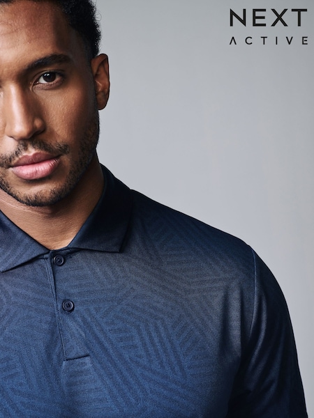Navy Blue Active Jacquard Golf Polo Shirt (AD4206) | £24