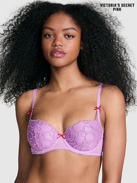 Victoria's Secret PINK Grape Taffy Purple Lightly Lined Balcony Heart Embroidery Bra (AD4240) | £35