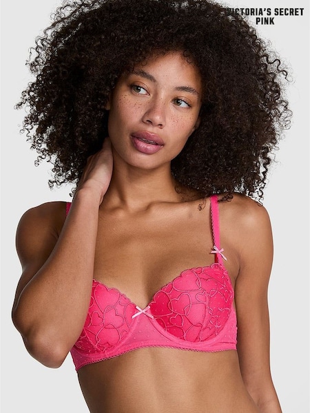 Victoria's Secret PINK Double Bubble Pink Lightly Lined Balcony Heart Embroidery Bra (AD4261) | £35