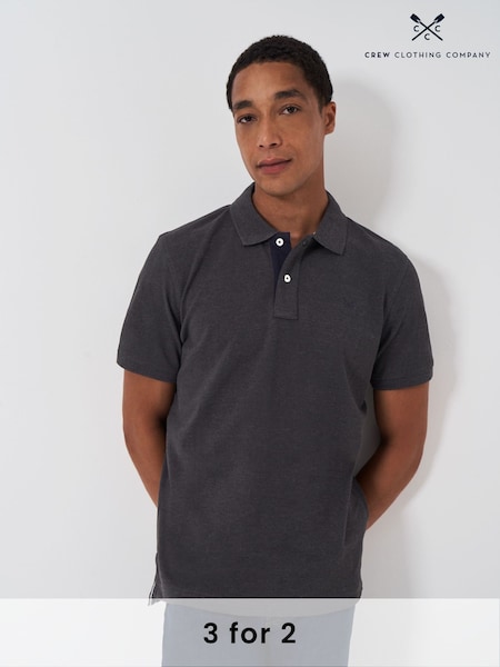 Crew Clothing Grey Black 100% Cotton Pique Polo Shirt (AD4378) | £40