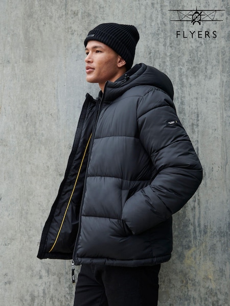 Flyers Mens Wide Baffle Puffer Black Jacket (AD4379) | £95