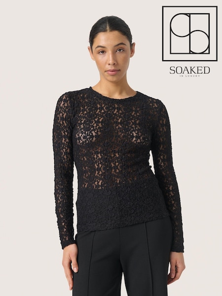 Soaked in Luxury Slim Fit SLMaleve Skylara Lace Black T-Shirt (AD4412) | £45
