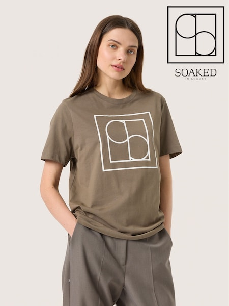 Soaked in Luxury Grey 100% Cotton Slvarga Logo Short Sleeve T-Shirt (AD4417) | £30