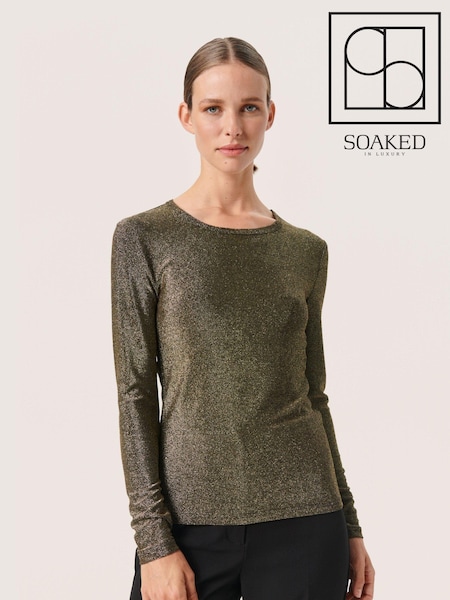 Soaked in Luxury Gold SLSkylara Glitter Long Sleeve T-Shirt (AD4425) | £45