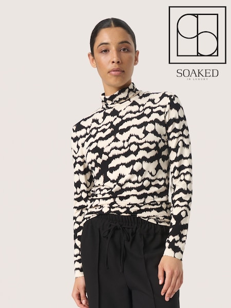 Soaked in Luxury Slhanadi Printed Rollneck Black T-Shirt (AD4426) | £40