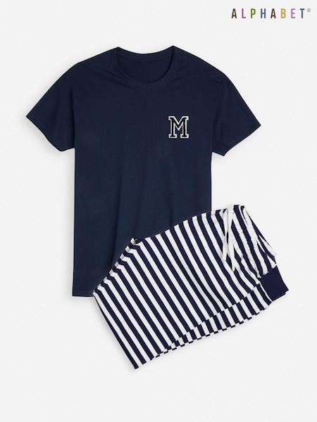 Alphabet Women Blue Personalised Monogram Matching Pyjamas (AD4476) | £30