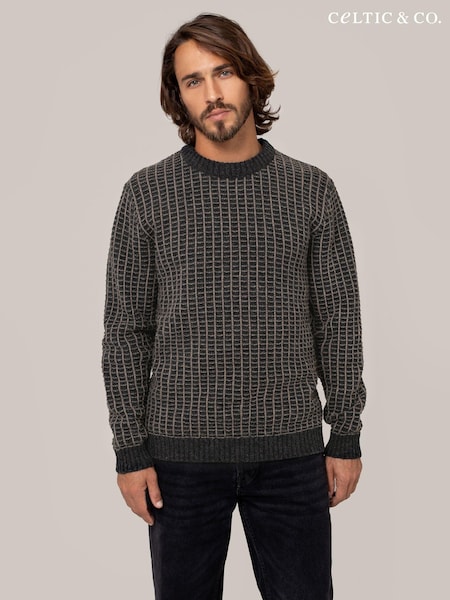 Celtic & Co. Mens Grey Contrast Textured Stitch Detail Jumper (AD4601) | £129