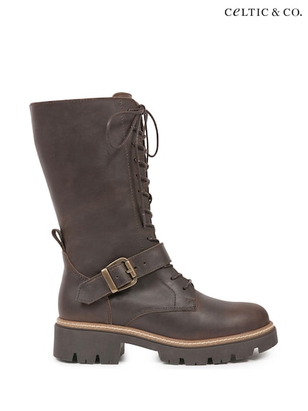 Celtic & Co. Strap Detail Mid Calf Brown Boots (AD4635) | £189