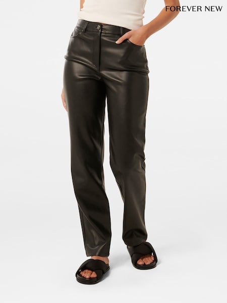 Forever New Black Una Vegan Leather Straight Leg Trousers (AD4690) | £60