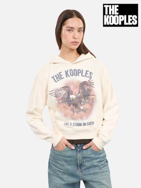 The Kooples Cream 100% Cotton Eagle Print Hoodie (AD4983) | £215