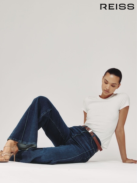 Reiss Dark Blue Heather Petite Stretch-Cotton Wide-Leg Jeans (AD4997) | £168