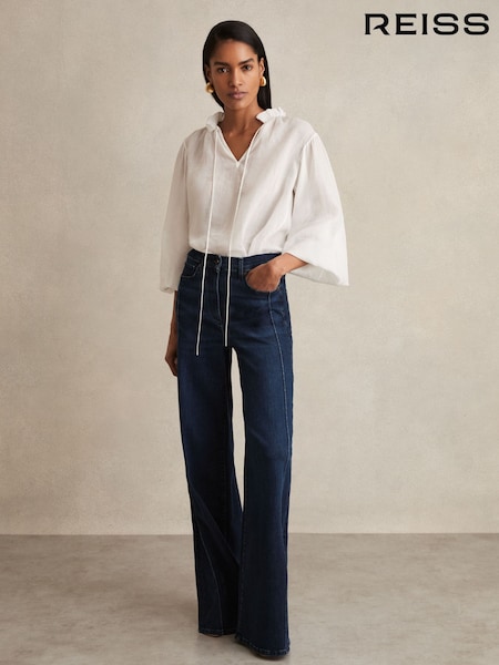 Reiss Dark Blue Heather Stretch-Cotton Wide-Leg Jeans (AD5000) | £168
