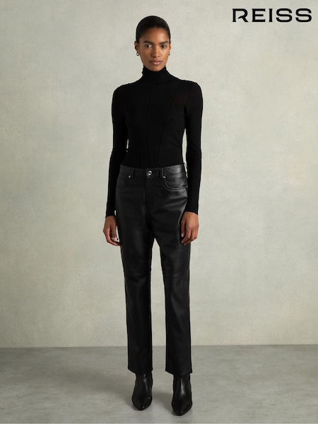 Reiss Black Verona Leather Slim-Leg Trousers (AD5019) | £398