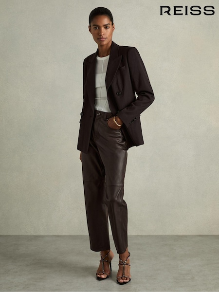 Reiss Chocolate Verona Leather Slim-Leg Trousers (AD5021) | £398