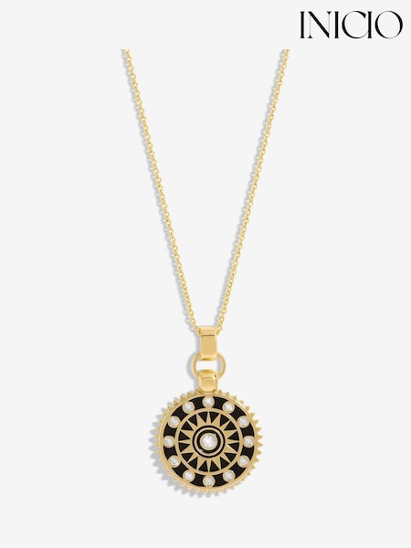 Inicio Gold Tone Enamel Compass Necklace - Gift Pouch (AD5153) | £30