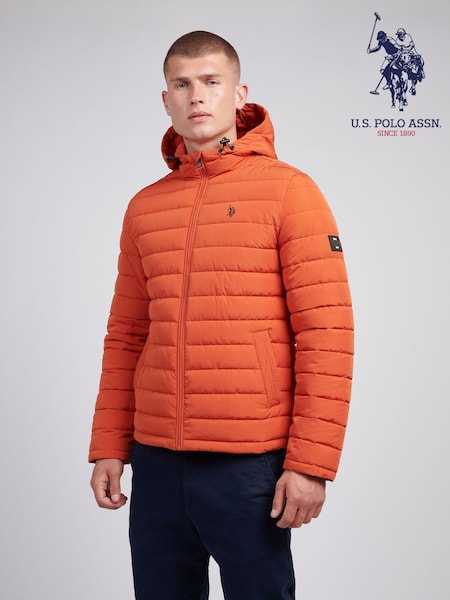U.S. Polo Assn Brown Mens Lightweight Quilt Hooded Puffer Jacket (AD5184) | £100