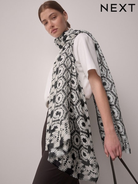 Black & White Ikat Lightweight Containing Silk Scarf (AD5330) | £22