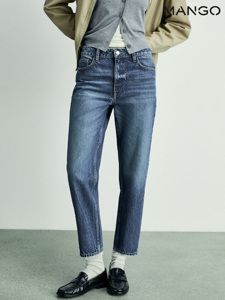 Mango Blue Mom Slim Fit High Waist 100% Cotton Jeans (AD5349) | £40