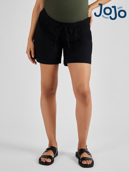 JoJo Maman Bébé Black Maternity Linen Blend Shorts (AD5456) | £36