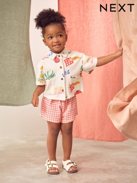Red Gingham Holiday Print 100% Cotton Short Sleve Shirt and Shorts Set (3mths-7yrs) (AD5556) | £13 - £17