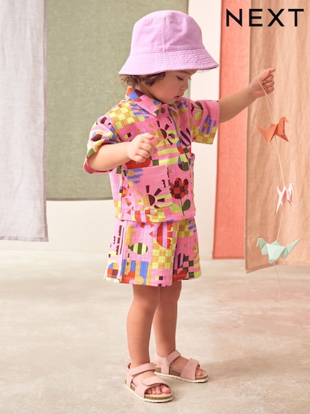 Purple Stampy Flowers 100% Cotton Short Sleve Shirt and Shorts Set (3mths-7yrs) (AD5567) | £12 - £16