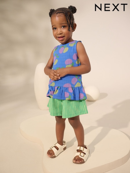 Blue Fruit Peplum 100% Cotton Vest and Shorts Set (3mths-7yrs) (AD5576) | £11 - £15