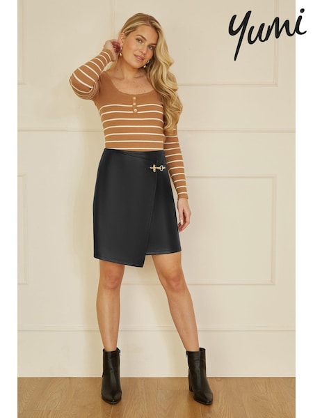 Yumi Black Faux Leather Wrap Mini Skirt (AD5864) | £45