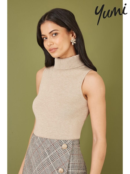 Yumi Natural Knitted Roll Neck Sleeveless Jumper (AD5870) | £40