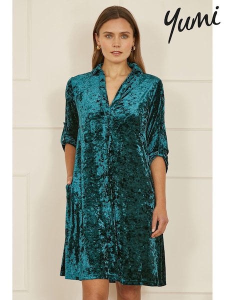 Yumi Green Velvet Tunic Dress With 3/4 Sleeves (AD5931) | £60