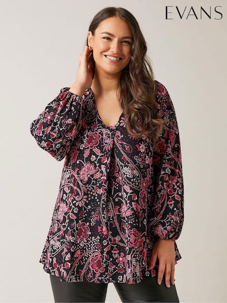 Evans Pintuck Black Blouse (AD5936) | £39