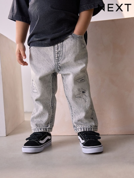 Grey Denim Distressed 100% Cotton Jeans (3mths-7yrs) (AD5969) | £13 - £15