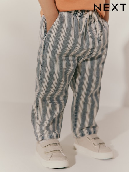 Blue/Ecru Stripe 100% Cotton Pull On Lightweight Jeans (3mths-7yrs) (AD5974) | £13 - £15