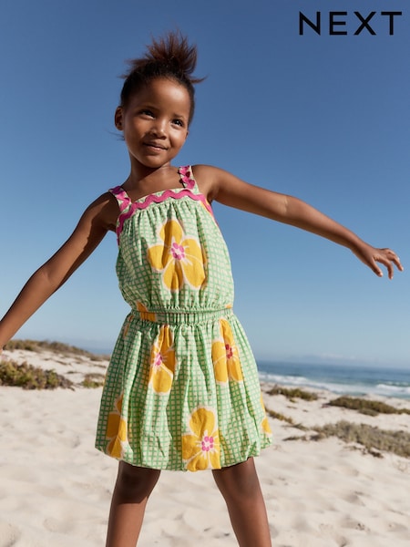 Green Check 100% Cotton Ric Rac Trim Top and Skirt Set (3-16yrs) (AD6049) | £20 - £26