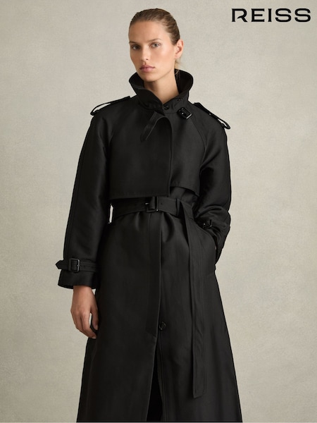 Reiss Black August Petite Gabardine Trench Coat with Cotton (AD6383) | £298