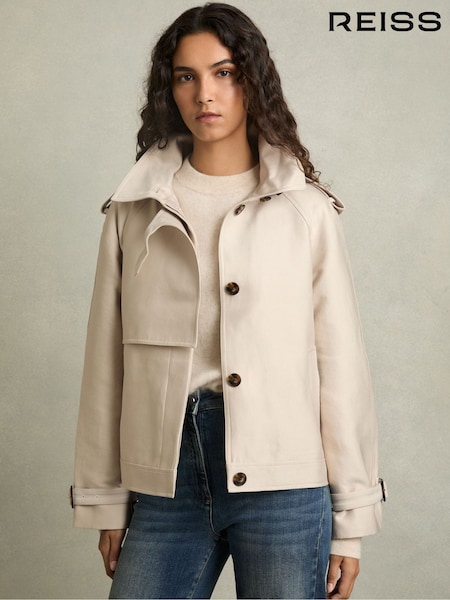 Reiss Neutral Mila Short Trench Coat With Cotton (AD6392) | £250