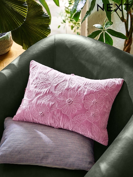 Purple 50 x 30cm Quilted Floral Cushion (AD6818) | £22
