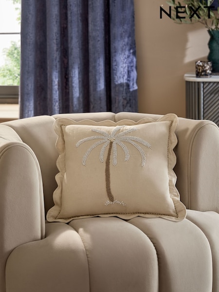 Light Natural Beaded Palm Tree Cushion (AD6833) | £24