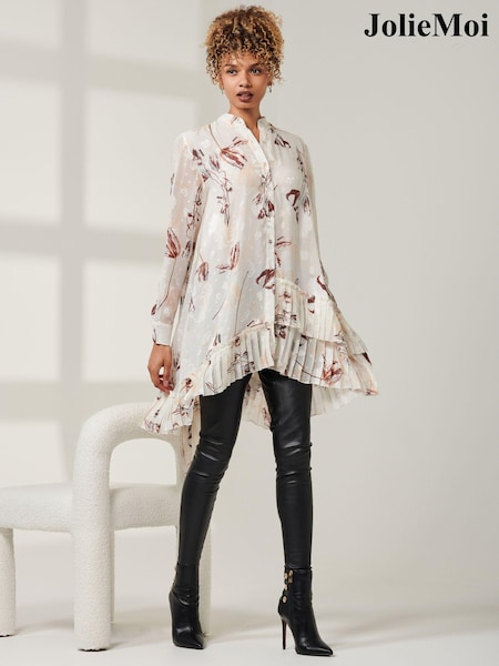 Jolie Moi Cream Asymmetric Tiered Hem Shirt (AD6840) | £65