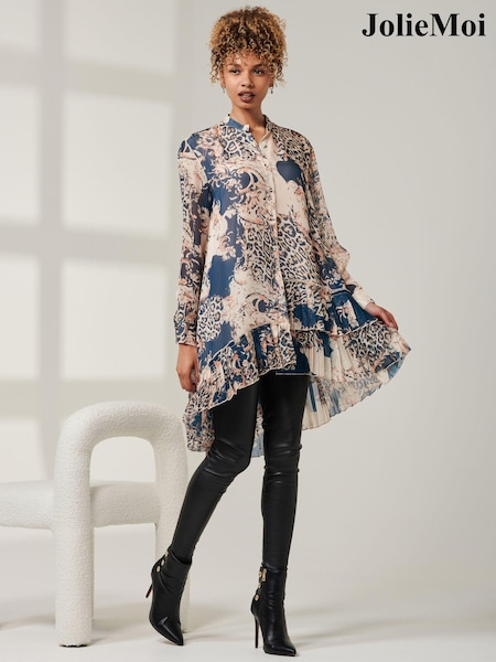 Jolie Moi Blue Asymmetric Tiered Hem Shirt (AD6842) | £65