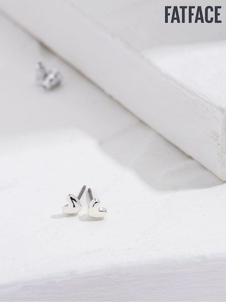 FatFace Silver Tone Heart Stud Earrings (AD6857) | £10.50