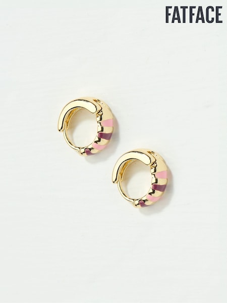FatFace Pink Stripe Enamel Huggie Hoops (AD6898) | £10.50