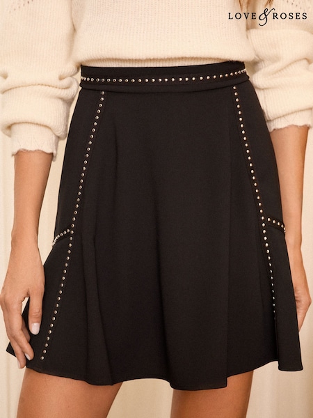 Love & Roses Black Stud Trim Mini Skirt (AD6928) | £38