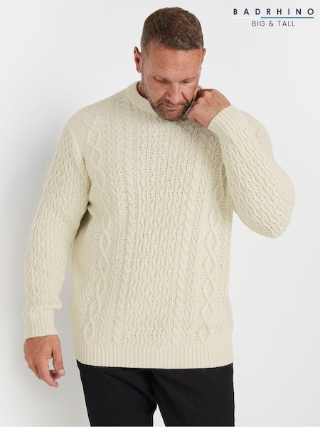 BadRhino Big & Tall Natural Heavy Cable Crew Jumper (AD7355) | £39